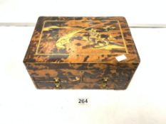 VICTORIAN TORTOISE SHELL VANITY BOX, WITH THREE DRAWERS AND FITTED INTERIOR (A/F), 30 X 14CMS