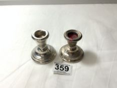 TWO SQUAT HALLMARKED SILVER CANDLESTICKS, 6CMS