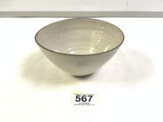 LUCIE RIE - WHITE STUDIO POTTERY BOWL, 8 X 15CMS (FROM A PRIVATE COLLECTION)
