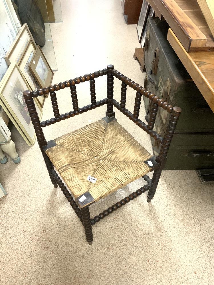 VICTORIAN BOBBIN SUPPORT, RUSH SEATED CORNER CHAIR