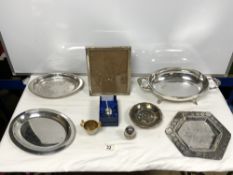 SILVER-PLATED COIN BORDERED DISH, PLATED ENTRE DISH AND OTHER PLATED WARES