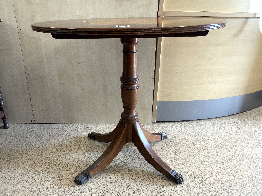 REGENCY STYLE OVAL MAHOGANY GAMES TOP TABLE, ON SPLAY LEGS AND CLAW FEET, 59 X 78CMS - Image 3 of 4
