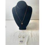 TWO HALLMARKED 9CT GOLD DRESS RINGS, TWO 9CT GOLD CHAINS, AND 9CT GOLD CROSS, 7.5 GRAMS COMBINED