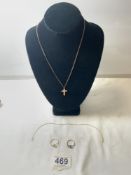 TWO HALLMARKED 9CT GOLD DRESS RINGS, TWO 9CT GOLD CHAINS, AND 9CT GOLD CROSS, 7.5 GRAMS COMBINED