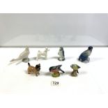 TWO BESWICK DOGS PLUS FIVE VARIOUS BIRDS, ROYAL COPENHAGEN, LLADRO AND BESWICK, SOME FAULTS