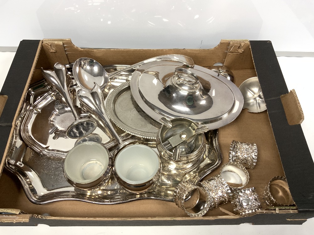 ADAM STYLE SILVER-PLATED TWO HAND TUREEN AND COVER, SET OF SIX-PLATED NAPKIN RINGS, A THREE-PIECE - Image 2 of 4