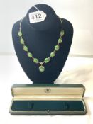 YELLOW GOLD WITH 11 GREEN STONES NECKLACE, STAMPED 14K