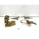 BRASS FIGURE OF A RAMM, A BRASS FIGURE OF A CRAYFISH, AND A PAIR OF PLATED PHEASANTS
