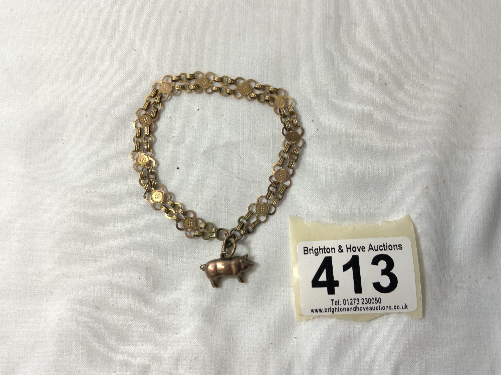 YELLOW GOLD BRACELET WITH CHARM, 4.7 GRAMS - Image 2 of 3