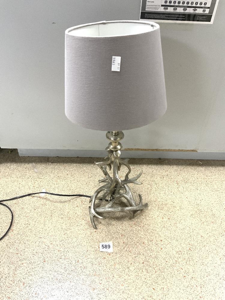 METAL ANTLER DESIGN TABLE LAMP AND SHADE, 44CMS