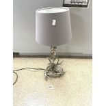 METAL ANTLER DESIGN TABLE LAMP AND SHADE, 44CMS