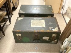TWO METAL-BOUND RAF TRUNKS FOR PETTY OFFICER J.R CHILDS