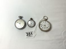 HALLMARKED SILVER POCKET WATCH (KEMP BROS BRISTOL) WITH A 925 SILVER FOB WATCH AND AN INGERSOL