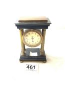 MINIATURE LATE 19TH CENTURY MINIATURE EIGHT-DAY TEMPLE CLOCK WITH PILLAR SUPPORTS