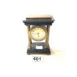 MINIATURE LATE 19TH CENTURY MINIATURE EIGHT-DAY TEMPLE CLOCK WITH PILLAR SUPPORTS