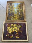 MODERN FRAMED OIL ON CANVAS OF WOODLAND SCENE, AND ANOTHER OF STILL LIFE, BOTH BY SAME ARTIST -