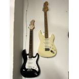 A SQUIRE BY STRAT - FENDER 20TH ANNIVERSARY ELECTRIC LEAD GUITAR S/N CY10910685, AMND A POWER PLAY