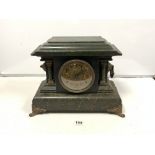 A VICTORIAN FAUX MARBLE EFFECT MANTLE CLOCK WITH GILT MOUNTS AND COLUMN DECORATION