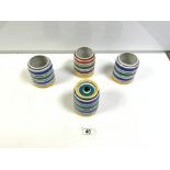 THREE GRAYS POTTERY MULTICOLOUR STORAGE JARS, WITH ONE OTHER 12CMS