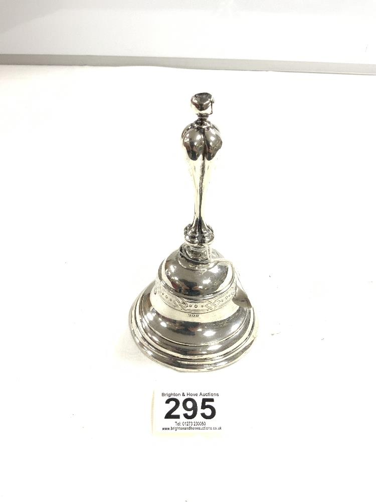 WHITE METAL HAND BELL WITH ENGRAVED DECORATION