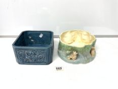 A BRETBY SQUARE EMBOSSED CERAMIC PLANTER, 19.5 X 11, AND A SYLVAC PIXIE BOWL