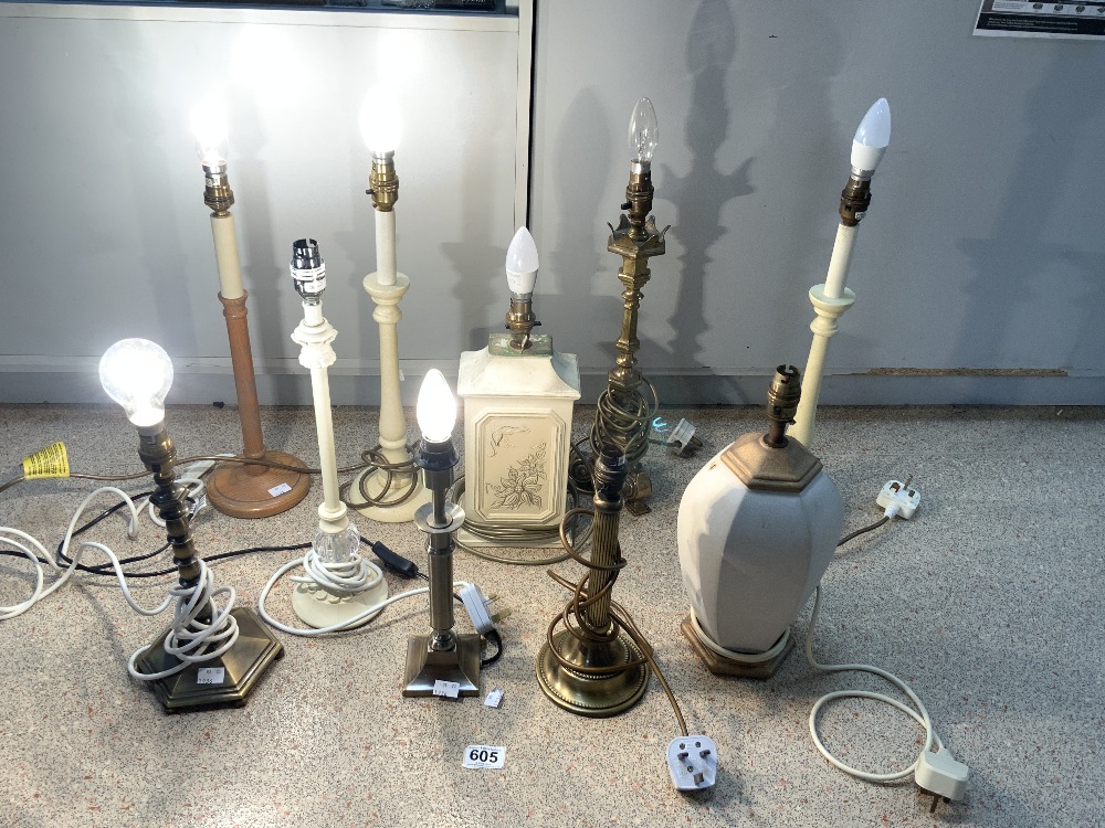 GOTHIC BRASS TABLE LAMP 40CMS, AND NINE OTHER TABLE LAMPS (ALL WORKING)