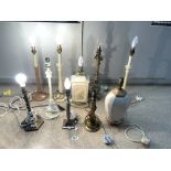 GOTHIC BRASS TABLE LAMP 40CMS, AND NINE OTHER TABLE LAMPS (ALL WORKING)