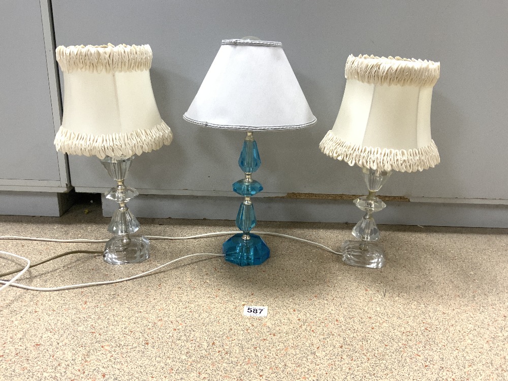 THREE CUT GLASS STYLE TABLE LAMPS, THE TALLEST 26CMS - Image 2 of 2