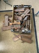 LARGE QUANTITY OF EARLY WOODEN TOOLS, PLANES, SCRIBE, AND MORE