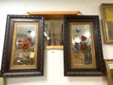 PAIR OF 1930'S MIRRORS WITH CLASSIC FLOWER URN DECORATION IN CARVED OAK FRAMES, 52 X 82CMS