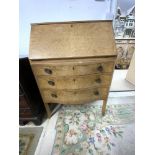 BERICK FURNITURE - BIRDS EYE WALNUT THREE DRAWER BUREAU ON SPLAY LEGS