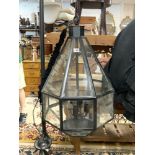 LARGE GLAZED METAL HANGING LANTERN LIGHT, 100CMS APPROX