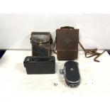 VINTAGE AGFA MOUEX - CINE CAMERA IN BROWN LEATHER CASE, AND A VINTAGE KODAK CINE CAMERA - MODEL JB