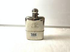 LARGE WHITE METAL HIP FLASK, 17CMS WITH GILDED INTERIOR