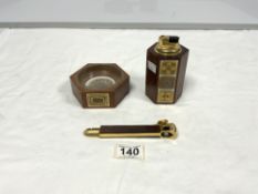 ROSENTHAL ROSEWOOD TABLE LIGHTER AND ASHTRAY WITH BJORN WIINBLAD DESIGNS DETAIL AND A DONATUS