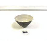 LUCIE RIE - BROWN AND WHITE GLAZED STUDIO POTTERY BOWL WITH INCISED DECORATION, 6 X 10.5 (FROM A