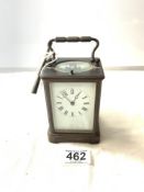 A 19TH-CENTURY FRENCH REPEATER STRIKING BRASS CARRIAGE CLOCK - FOUR GLASS