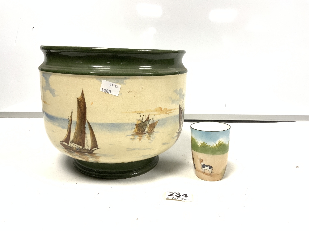 ROYAL DOULTON JARDINIERE WITH SAILING BOATS DECORATION, 25 X 23CMS, AND SMALL ROYAL DOULTON BEAKER - Image 3 of 5