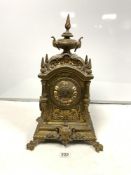 VICTORIAN HEAVY CAST BRASS ORNATELY DECORATED WITH CARTOUCHE AND MASKS, MAKER ON MOVEMENT H + F