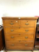 SATINWOOD VICTORIAN TWO OVER THREE CHEST OF DRAWERS