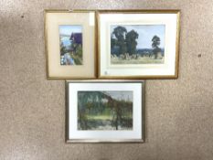 THREE FRAMED AND GLAZED WATERCOLOURS, MARIAN CLARKE, EDITH BURTLETT AND W J ROFFE, THE LARGEST 49