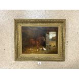 JOHN FREDERICK HERRING (1795 - 1865) FRAMED OIL ON CANVAS STABLE AND FARM YARD SCENE