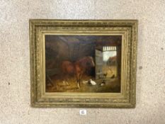 JOHN FREDERICK HERRING (1795 - 1865) FRAMED OIL ON CANVAS STABLE AND FARM YARD SCENE