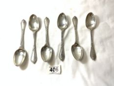 SET OF SIX HEAVY VICTORIAN HALLMARKED SILVER DESSERT SPOONS WITH ORNATE BEAD EDGE TERMINALS BY