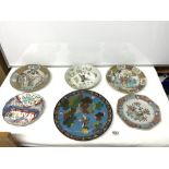 LATE 19TH CENTURY JAPANESE CLOISONNE WALL PLATE - WITH BUTTERFLY DECORATION, 30CMS, A PAIR OF