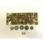 QUANTITY MOSTLY THREE PENNY BIT COINS AND OTHER COINS