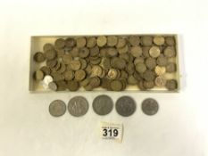 QUANTITY MOSTLY THREE PENNY BIT COINS AND OTHER COINS