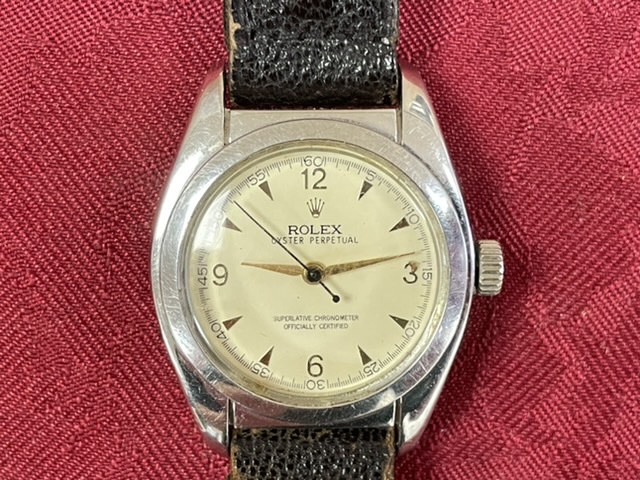 A GENTLEMAN'S 1940'S STAINLESS STEEL OYSTER ROLEX PERPETUAL BUBBLE BACK WRISTWATCH - Image 4 of 5