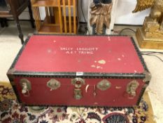 VINTAGE RED AND BLACK CABIN TRUNK