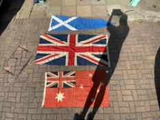 UNION JACK FLAG 86 X 180CMS AND TWO OTHER FLAGS